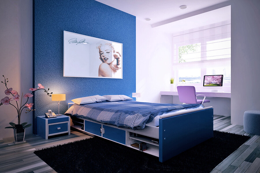 phòng ngủ màu xanh lam